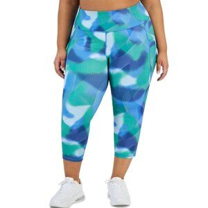 ID Ideology Plus Size Printed Cropped Compression Leggings Size 3X  Tartan Blue